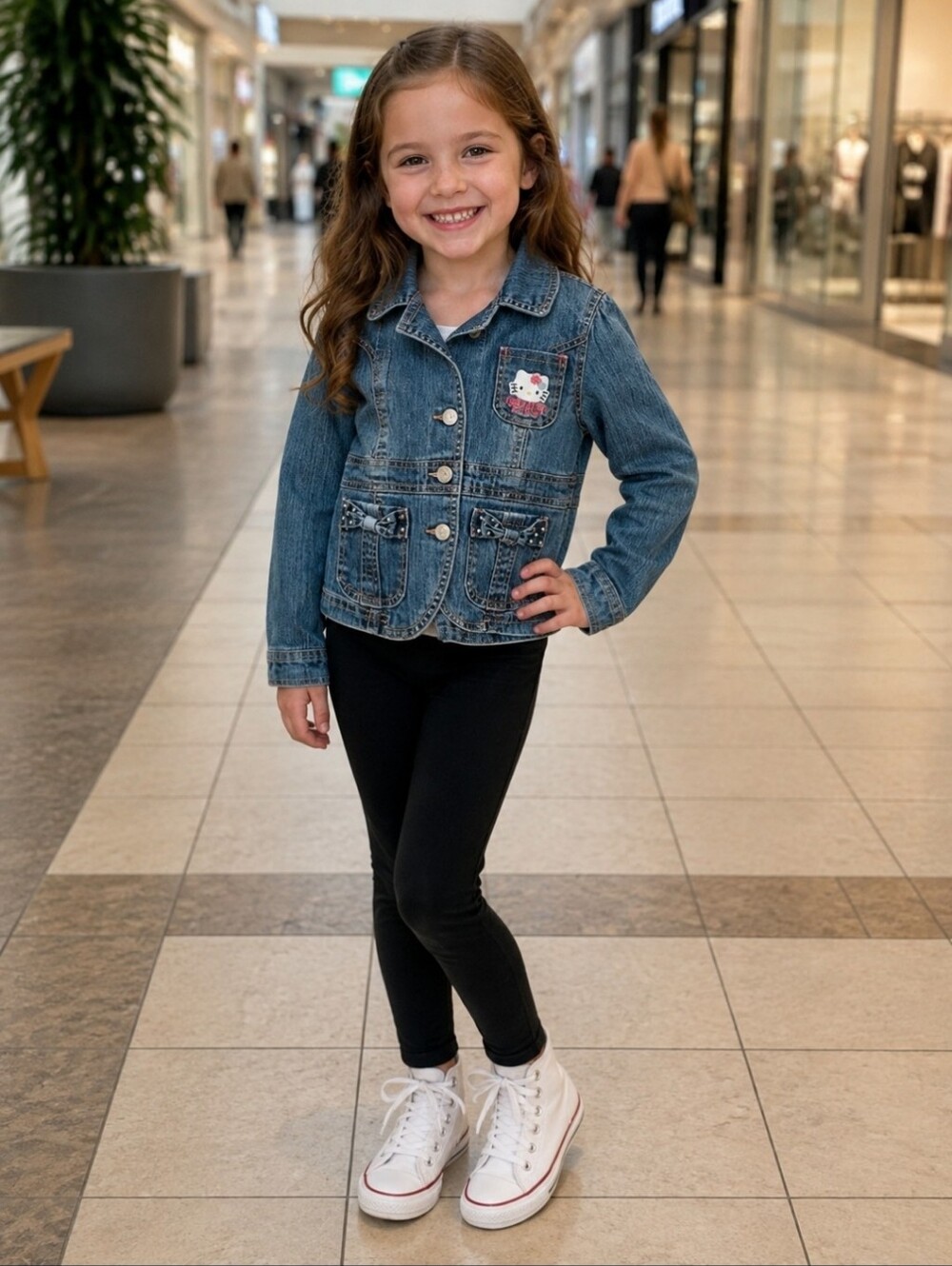 Hello Kitty Sanrio Design Girly Bows Denim Girls Size 6 Jean Stretch Jacket